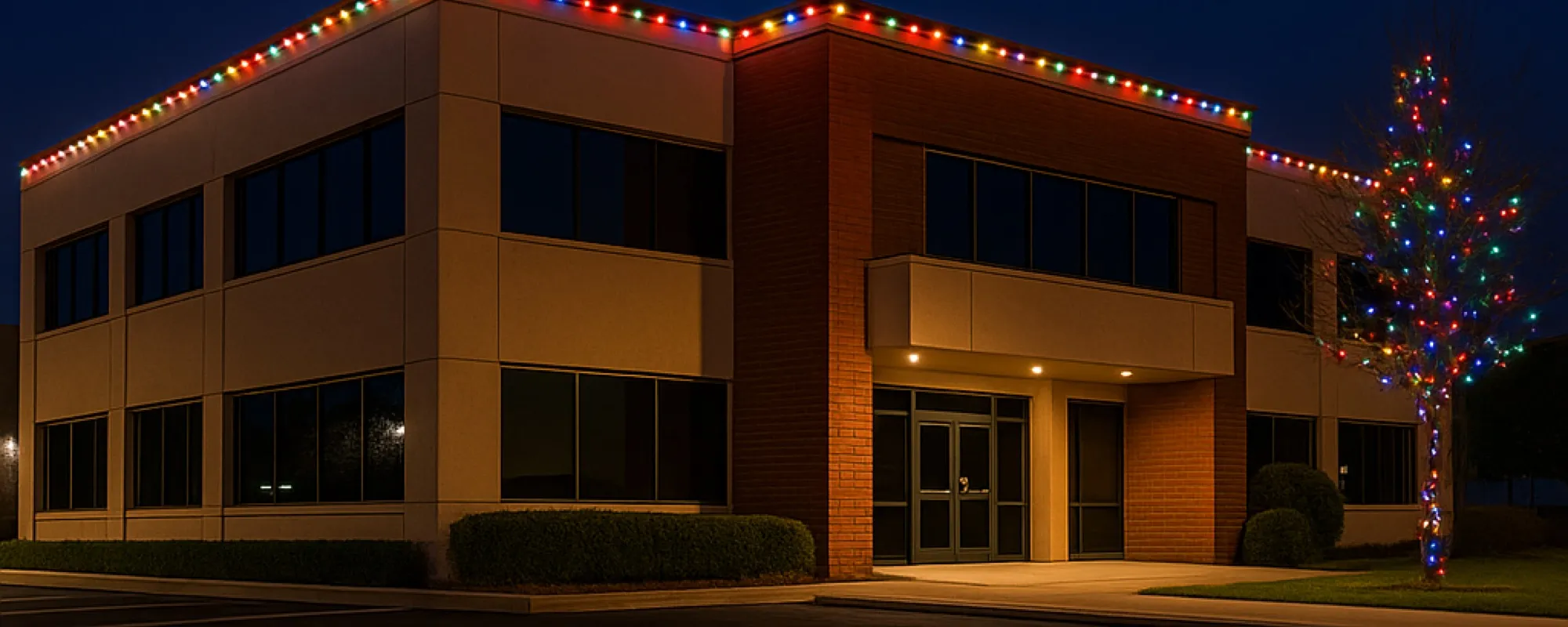 Commercial holiday lighting installed by RM Lighting Solutions